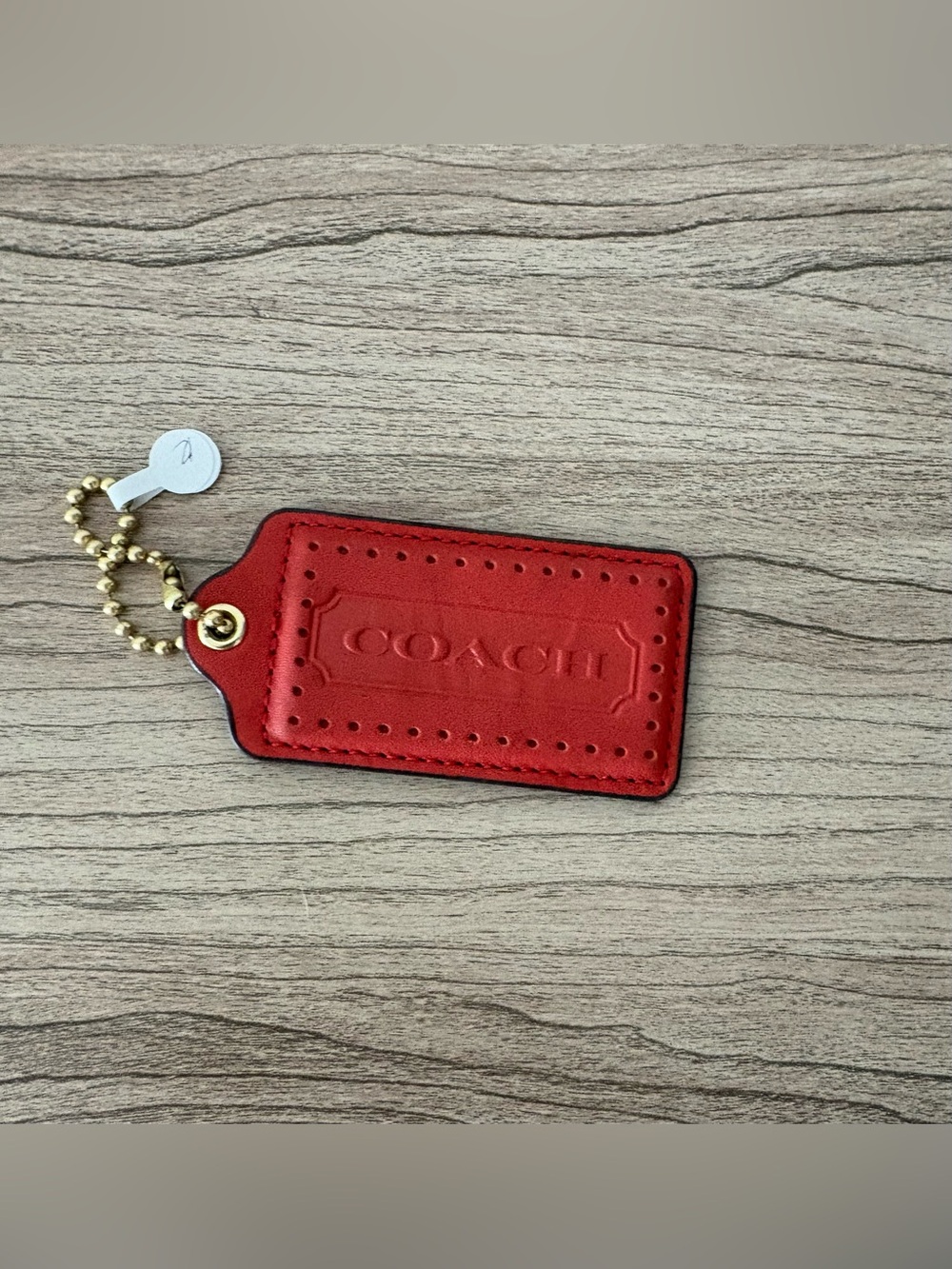 Coach vtg XXL  Red Leather hang tag Bag Charm Keychain  FOB